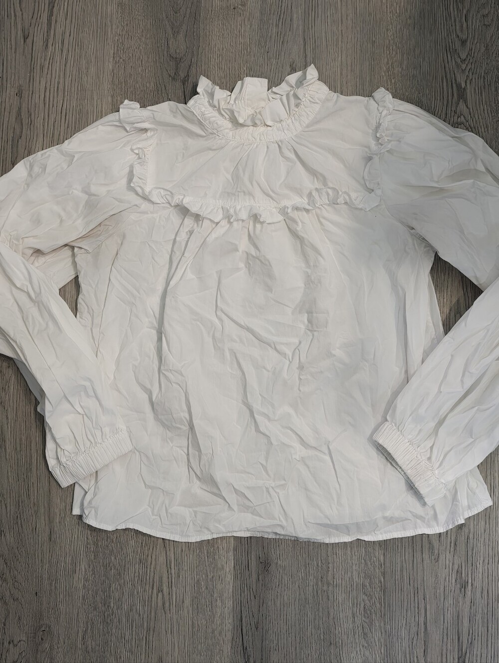 Patterson White Victorian Ruffle High Neck Blouse Cottagecore M